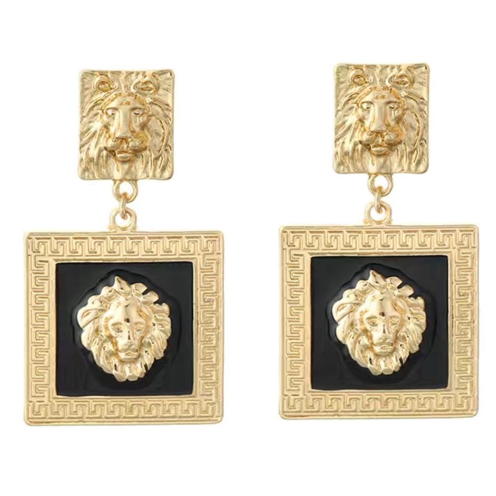 LION HEAD EARRINGS DESIGNER LOOK LUXURY CLASSIC CHIC